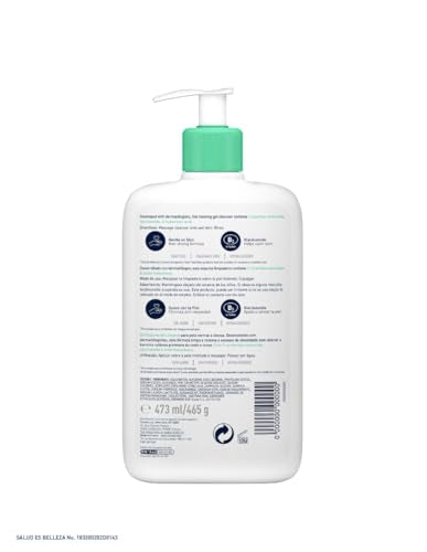 CeraVe Gel Limpiador Espumoso Facial para Piel Mixta a Grasa con Ceramidas Esenciales, Niacinamida y Ácido Hialurónico, 473 ml, 1 Unidad