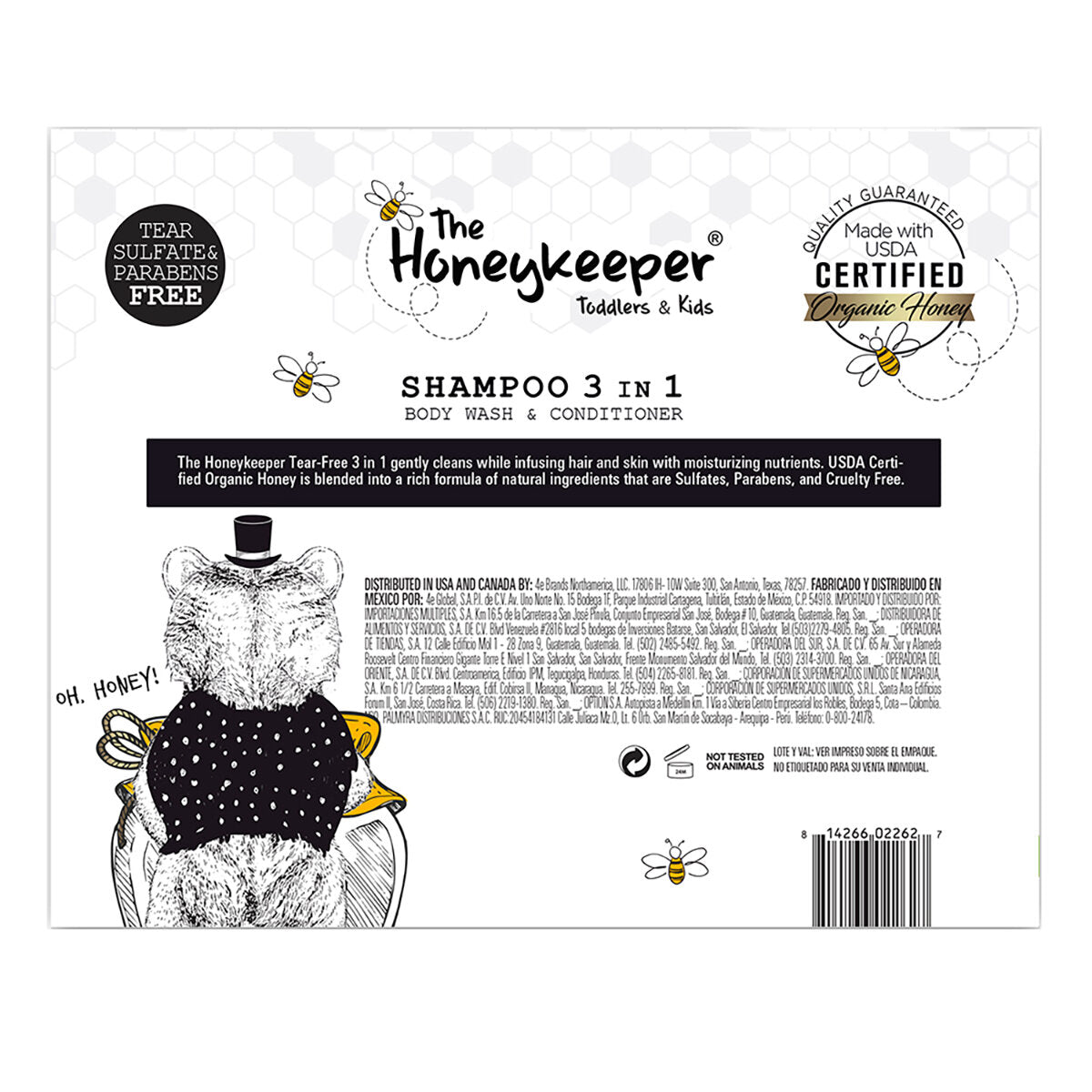 Shampoo y Acondicionador de Miel HoneyKeeper 3 en 1 para Niños