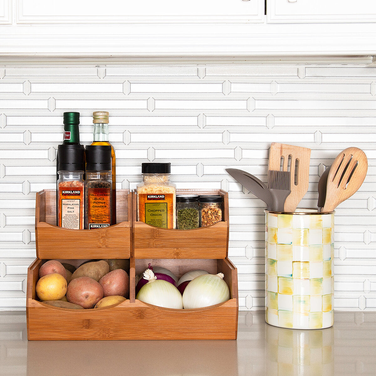 Juego Organizador Cocina Bambu Estante Separador