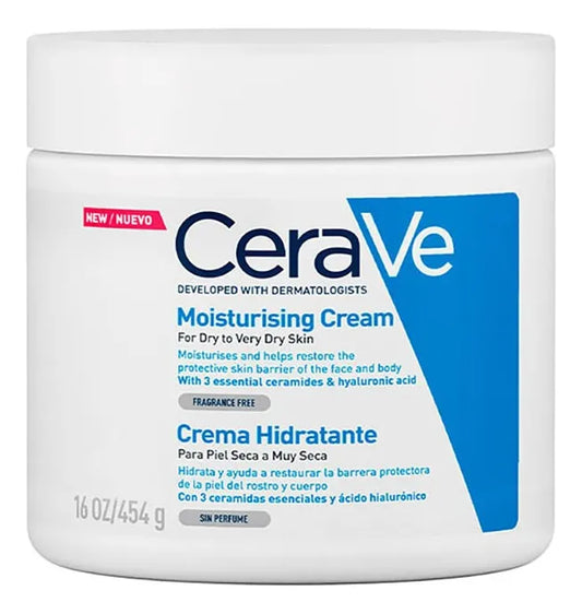 CeraVe Crema Hidratante Piel Seca a muy Seca | Piel Hidratada hasta por 48 Horas | Con 3 Ceramidas Esenciales | Contiene Ácido Hialurónico | Desarrollada con Dermatólogos | 454ml | 16oz