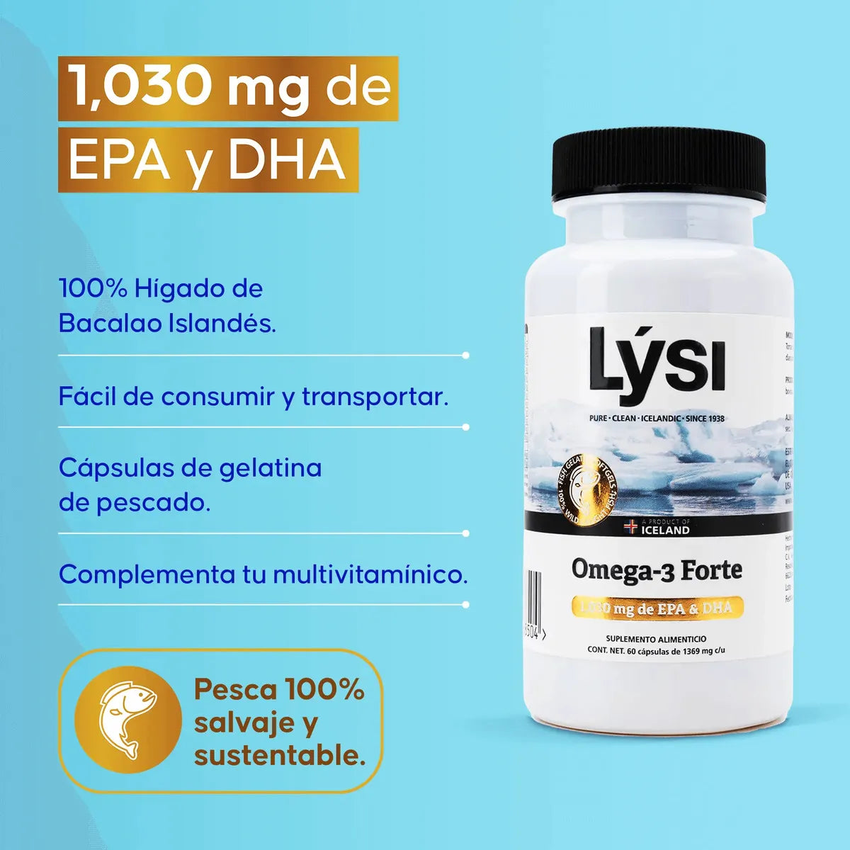 Lysi Omega 3 Forte EPA DHA 1030 mg Cápsulas Aceite Pescado 90 Unidades