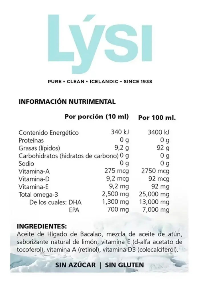 Omega 3 Epa Y Dha Lysi Aceite Hígado Bacalao Para Niño 240 Ml