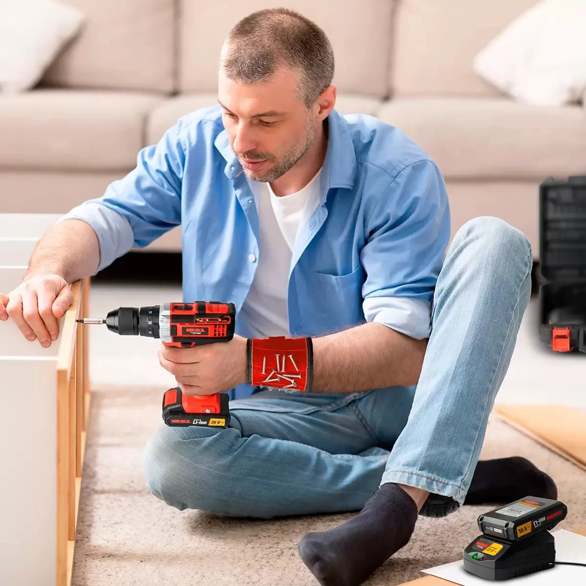 Rotomartillo Mikels Inalambrico Profesional Con Accesorios Rojo 50/60 Hz