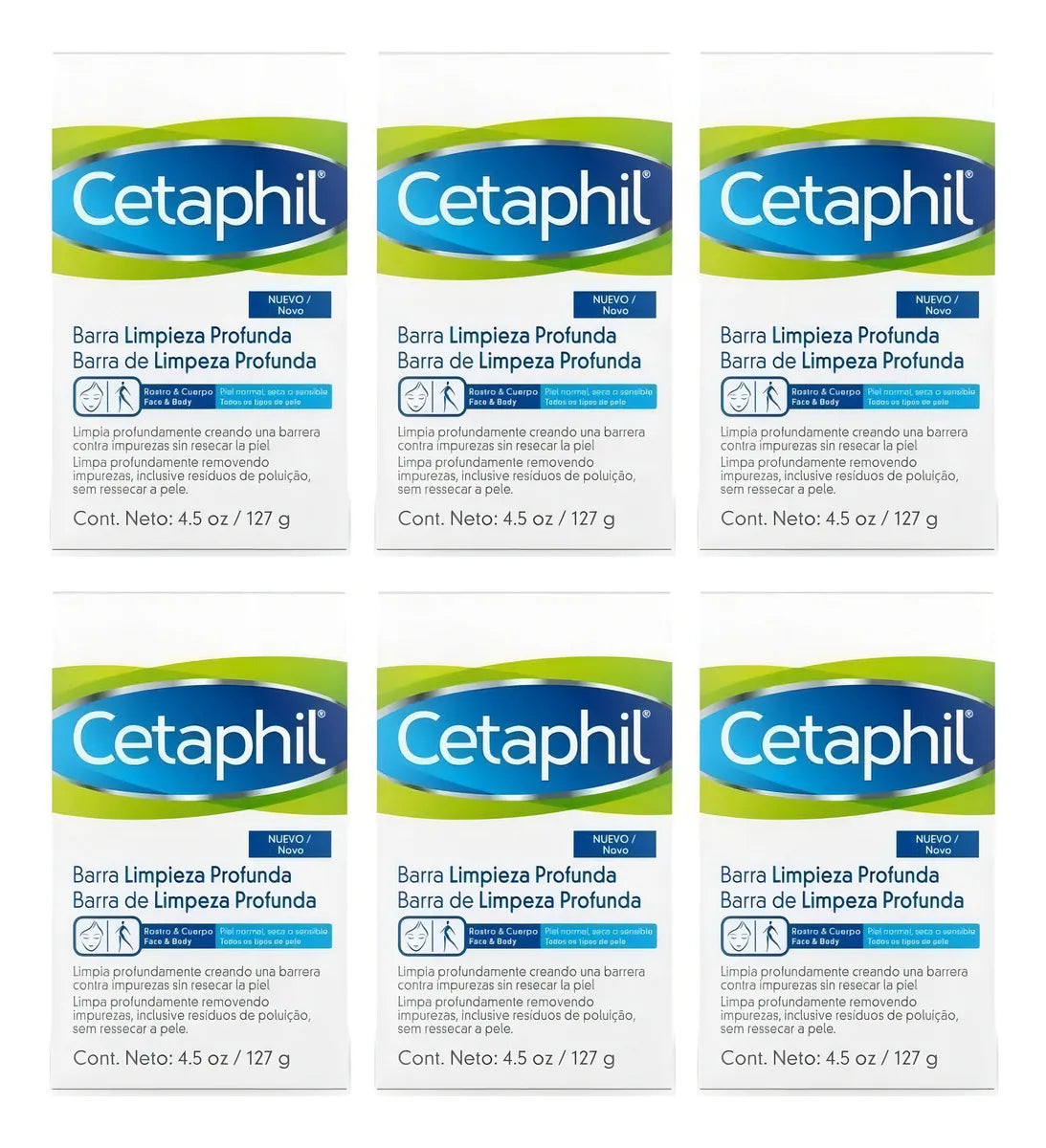 Jabon Corporal En Barra, Cetaphil, 6 Pzs De 127g C/u