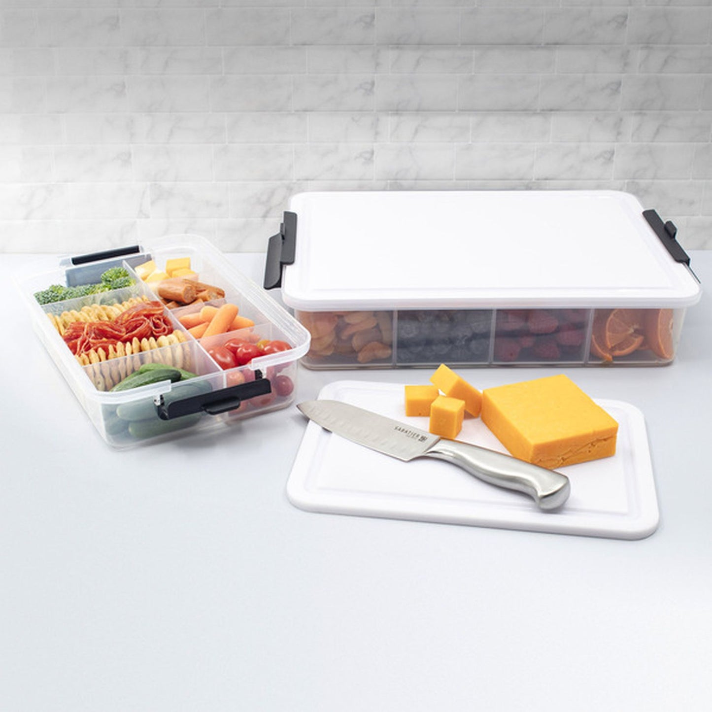 Contenedor Tabla Para Cortar Como Tapa Toper Organizador 2 Contenedores Blanco