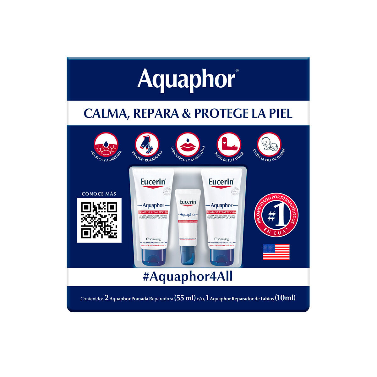 Kit Crema Pomada Reparadora Cuidado Piel Bebe Calma Aquaphor